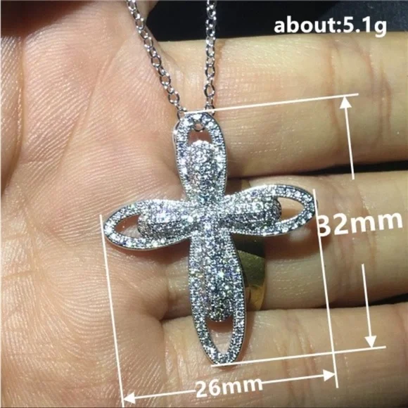 New 925 Silver Plated CZ Cross Necklace - Picture 4 of 7